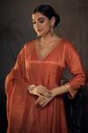 Shop_Hirika & Dhruti_Orange Silk, Chanderi, Cotton, Tissue Embroidery Pita Neckline Kali Kurta Set _at_Aza_Fashions