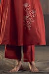 Shop_Hirika & Dhruti_Red Chanderi Embroidery V-neck Flower Pattern Kurta And Pant Set _Online_at_Aza_Fashions