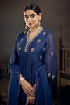 Buy_Hirika&Dhruti_Blue Chanderi Embroidered Floral V Neck Marodi Anarkali Set  _Online_at_Aza_Fashions