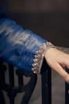 Buy_Hirika&Dhruti_Blue Tissue Hand Embroidered Zardozi Notched Kurta Pant Set _Online_at_Aza_Fashions