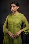Shop_Hirika & Dhruti_Green Chanderi Embroidery Bandeau Neck Smocked Gathered Kurta And Pant Set _at_Aza_Fashions
