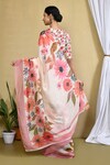 Shop_Samyukta Singhania_Beige Saree Cupro Organza Printed Floral High Majestic Blooms Blouse And Set_at_Aza_Fashions