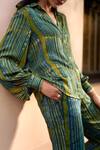 Grassroot By Anita Dongre_Green Modal Embroidery Collared Lounge Block Print Shirt And Pant Co-ord Set_Online_at_Aza_Fashions