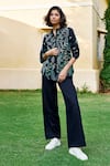 Shop_Grassroot By Anita Dongre_Black Cotton, Modal Embroidery Collared Lush Sewa Hand Shirt And Pant Set _at_Aza_Fashions
