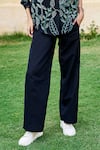 Buy_Grassroot By Anita Dongre_Black Cotton, Modal Embroidery Collared Lush Sewa Hand Shirt And Pant Set _Online_at_Aza_Fashions