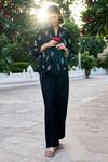 Buy_Grassroot By Anita Dongre_Black Cotton, Modal Embroidery Collared Springtime Sewa Top And Pant Set _at_Aza_Fashions