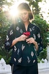 Shop_Grassroot By Anita Dongre_Black Cotton, Modal Embroidery Collared Springtime Sewa Top And Pant Set _at_Aza_Fashions