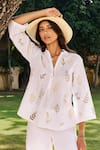 Grassroot By Anita Dongre_White Cotton, Modal Embroidery Collared Springtime Sewa Top With Pant _Online_at_Aza_Fashions