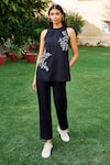 Buy_Grassroot By Anita Dongre_Black 45% Cotton + 55% Modal Embroidered Floral Daybreak Sewa Top And Pant Set _at_Aza_Fashions