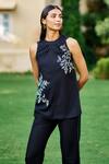 Shop_Grassroot By Anita Dongre_Black 45% Cotton + 55% Modal Embroidered Floral Daybreak Sewa Top And Pant Set _Online_at_Aza_Fashions