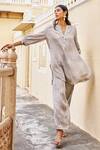 Buy_Grassroot By Anita Dongre_Grey Viscose, Modal Embroidery Open Neck Drift Hand Block Print Tunic And Pant Set_at_Aza_Fashions