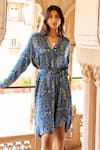 Buy_Grassroot By Anita Dongre_Blue 62.5% Viscose + 37.5% Modal Hand-block Printing Backwater Block Dress _at_Aza_Fashions