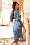 Shop_Grassroot By Anita Dongre_Blue 62.5% Viscose + 37.5% Modal Hand-block Printing Backwater Block Dress _at_Aza_Fashions