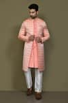 Buy_Aryavir Malhotra_Peach Layered Sherwani Jaquard Silk Bud Bloom With Aligadhi Pant _at_Aza_Fashions