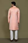 Shop_Aryavir Malhotra_Peach Layered Sherwani Jaquard Silk Bud Bloom With Aligadhi Pant _at_Aza_Fashions