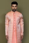 Shop_Aryavir Malhotra_Peach Layered Sherwani Jaquard Silk Bud Bloom With Aligadhi Pant _Online_at_Aza_Fashions