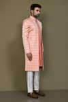 Shop_Aryavir Malhotra_Peach Layered Sherwani Jaquard Silk Bud Bloom With Aligadhi Pant 