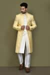 Buy_Aryavir Malhotra_Yellow Layered Sherwani Jaquard Silk Bud Bloom Damask With Aligadhi Pant _at_Aza_Fashions