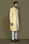 Shop_Aryavir Malhotra_Yellow Layered Sherwani Jaquard Silk Bud Bloom Damask With Aligadhi Pant 