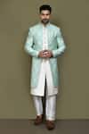 Buy_Aryavir Malhotra_Green Layered Sherwani Jaquard Silk Bud Bloom Damask With Aligadhi Pant_at_Aza_Fashions