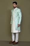 Buy_Aryavir Malhotra_Green Layered Sherwani Jaquard Silk Bud Bloom Damask With Aligadhi Pant