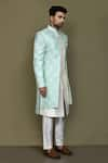 Shop_Aryavir Malhotra_Green Layered Sherwani Jaquard Silk Bud Bloom Damask With Aligadhi Pant