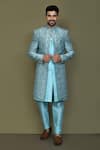 Buy_Aryavir Malhotra_Blue Layered Sherwani Jaquard Silk Vine Bloom With Aligadhi Pant _at_Aza_Fashions