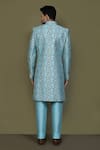 Shop_Aryavir Malhotra_Blue Layered Sherwani Jaquard Silk Vine Bloom With Aligadhi Pant _at_Aza_Fashions