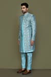 Buy_Aryavir Malhotra_Blue Layered Sherwani Jaquard Silk Vine Bloom With Aligadhi Pant 