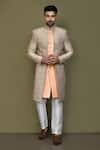 Buy_Aryavir Malhotra_Peach Layered Sherwani Jaquard Silk Vine Ivy With Aligadhi Pant _at_Aza_Fashions