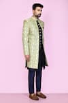 Shop_Aryavir Malhotra_Green Layered Sherwani Jaquard Silk Vine Gladiolus With Aligadhi Pant 