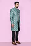 Aryavir Malhotra_Green Layered Sherwani Jaquard Silk Vintage Fleur Iris With Aligadhi Pant _at_Aza_Fashions