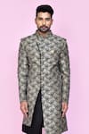 Shop_Aryavir Malhotra_Black Layered Sherwani Jaquard Silk Vintage Fleur Baroque With Aligadhi Pant _Online_at_Aza_Fashions