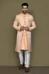 Buy_Aryavir Malhotra_Orange Layered Sherwani Jaquard Silk Prism Maze With Aligadhi Pant _at_Aza_Fashions