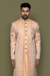 Shop_Aryavir Malhotra_Orange Layered Sherwani Jaquard Silk Prism Maze With Aligadhi Pant _Online_at_Aza_Fashions