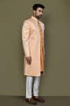 Aryavir Malhotra_Orange Layered Sherwani Jaquard Silk Prism Maze With Aligadhi Pant _at_Aza_Fashions