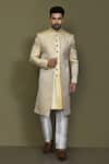 Buy_Aryavir Malhotra_Gold Layered Sherwani Jaquard Silk Prism Helix With Aligadhi Pant_at_Aza_Fashions