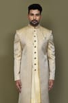 Shop_Aryavir Malhotra_Gold Layered Sherwani Jaquard Silk Prism Helix With Aligadhi Pant_Online_at_Aza_Fashions
