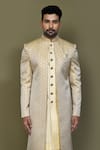 Shop_Aryavir Malhotra_Gold Layered Sherwani Jaquard Silk Prism Helix With Aligadhi Pant _Online_at_Aza_Fashions