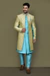 Buy_Arihant Rai Sinha_Blue Jacquard, Silk Embroidery Padma Garden Layered Sherwani With Aligadhi Pant _at_Aza_Fashions