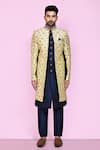 Buy_Aryavir Malhotra_Beige Layered Sherwani Jaquard Silk Gardenia With Aligadhi Pant _Online_at_Aza_Fashions