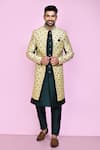 Buy_Aryavir Malhotra_Beige Layered Sherwani Jaquard Silk Gardenia Mughal With Aligadhi Pant _at_Aza_Fashions