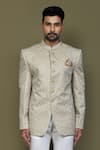 Aryavir Malhotra_Green Art Silk Embroidery Thread Bandhgala_Online_at_Aza_Fashions