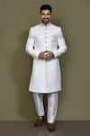 Buy_Aryavir Malhotra_Off White Sherwani Imported Jaquard Silk Bloom With Aligadhi Pant _at_Aza_Fashions