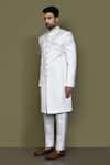 Aryavir Malhotra_Off White Sherwani Imported Jaquard Silk Bloom With Aligadhi Pant _at_Aza_Fashions