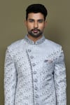 Buy_Aryavir Malhotra_Grey Sherwani Imported Jaquard Silk Blossom Flowery With Aligadhi Pant_Online_at_Aza_Fashions