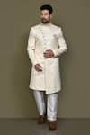 Buy_Aryavir Malhotra_Gold Sherwani Imported Jaquard Silk Flora Garden With Aligadhi Pant _at_Aza_Fashions