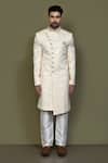 Buy_Aryavir Malhotra_Gold Sherwani Imported Jaquard Silk Flora Garden With Aligadhi Pant _Online_at_Aza_Fashions