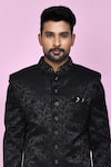 Buy_Aryavir Malhotra_Black Sherwani Imported Jaquard Silk Night Bloom With Aligadhi Pant_Online_at_Aza_Fashions