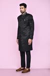 Shop_Aryavir Malhotra_Black Sherwani Imported Jaquard Silk Night Bloom With Aligadhi Pant_Online_at_Aza_Fashions